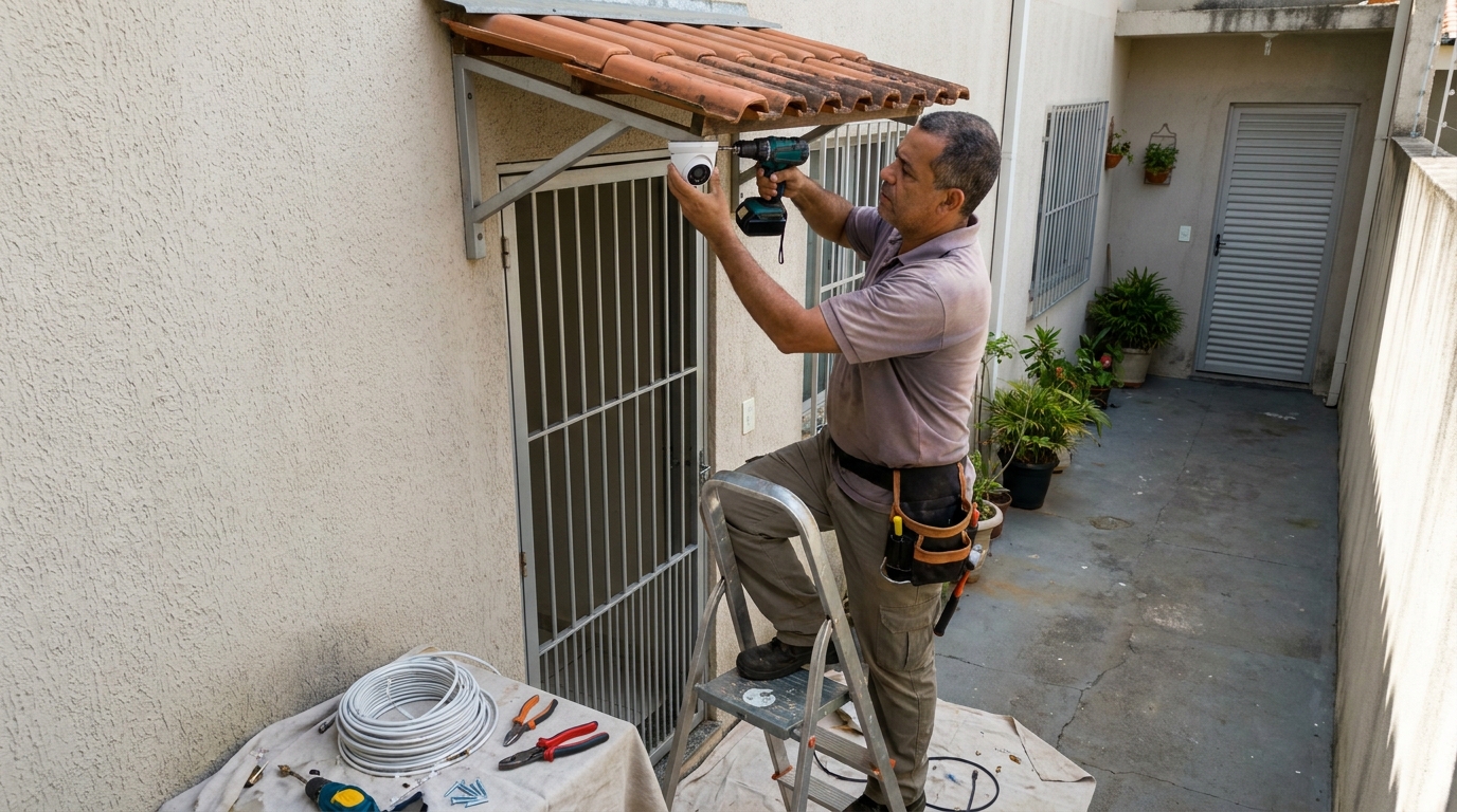 Eletricista instalando cameras de seguranca em Teresina‑PI