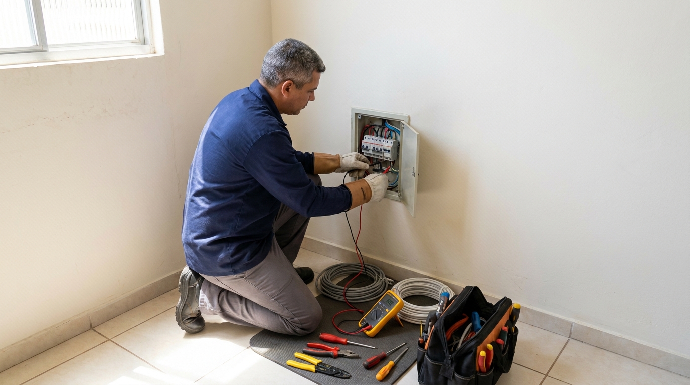 Eletricista realizando manutencao em Teresina‑PI